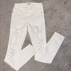 FRAME White ripped skinny jeans